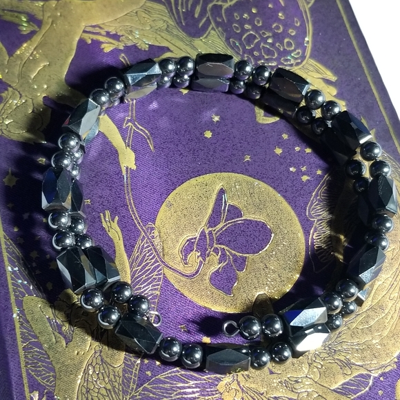 Magnetic Hematite bead bracelet memory wire black stone - Picture 5 of 8